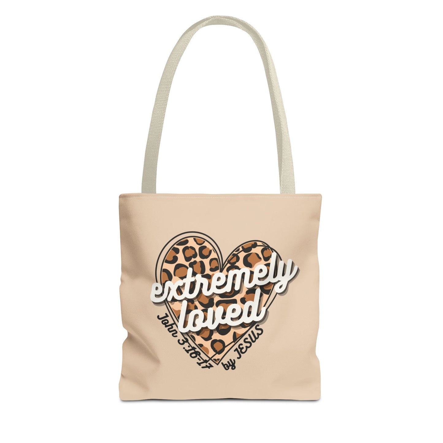 EXTREMELY LOVED (BY JESUS) - Inspirational Tote Bag - Perfect for Everyday Use and Gifts  (2 handle colors)