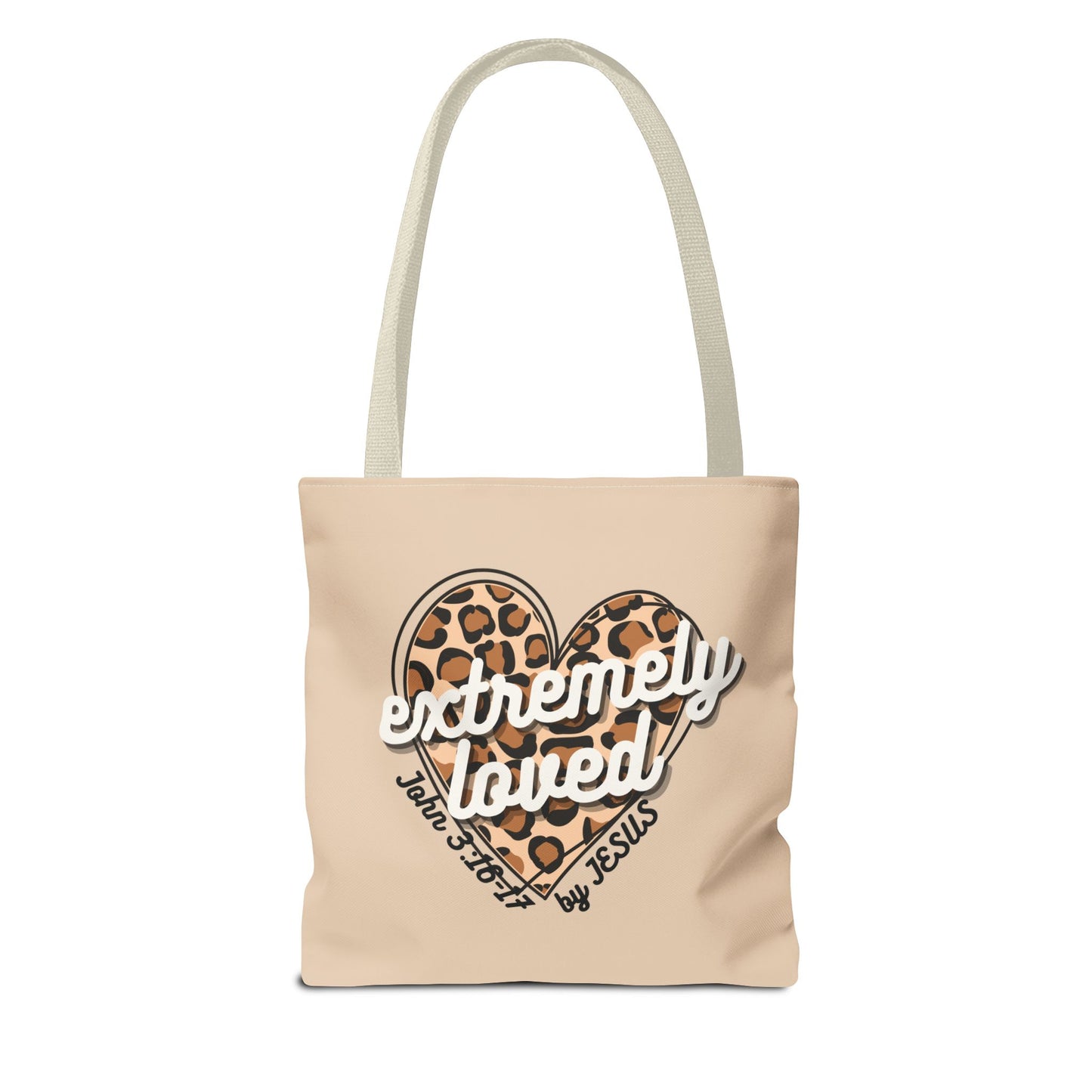 EXTREMELY LOVED (BY JESUS) - Inspirational Tote Bag - Perfect for Everyday Use and Gifts  (2 handle colors)