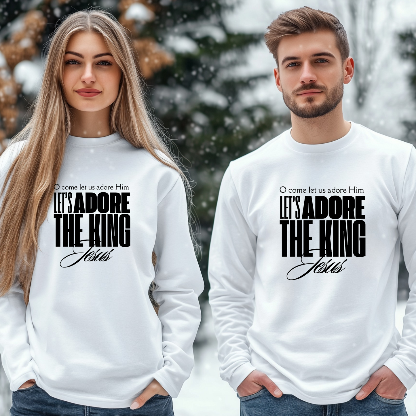 O COME LET US ADORE HIM - Inspirational Holiday Unisex Long Sleeve Tee (5 colors)