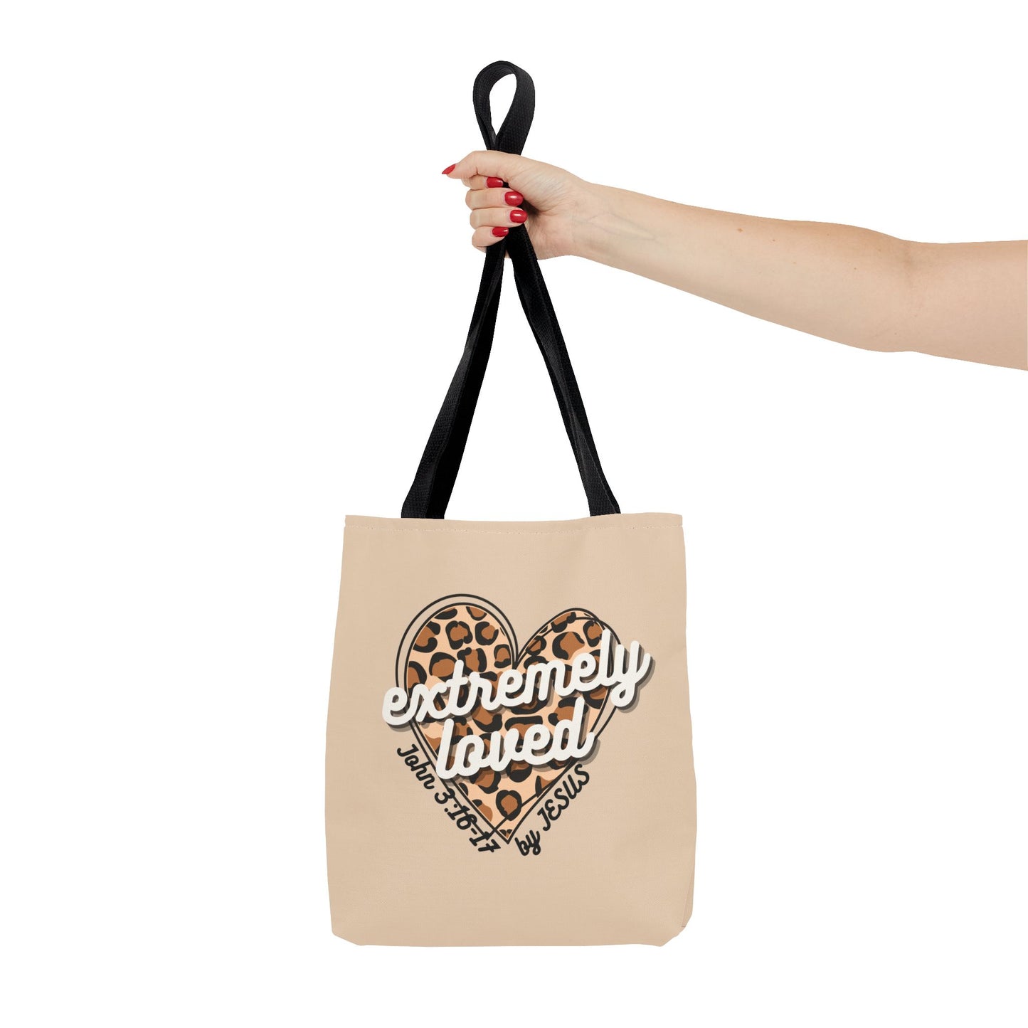 EXTREMELY LOVED (BY JESUS) - Inspirational Tote Bag - Perfect for Everyday Use and Gifts  (2 handle colors)