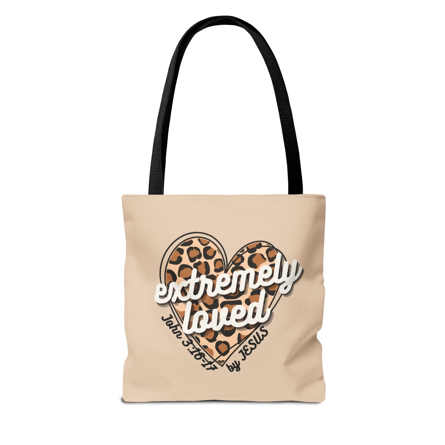 EXTREMELY LOVED (BY JESUS) - Inspirational Tote Bag - Perfect for Everyday Use and Gifts  (2 handle colors)